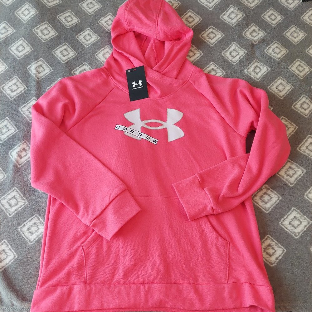 Girls XL NWT Under Armour Rival fleece bright pink hoodie